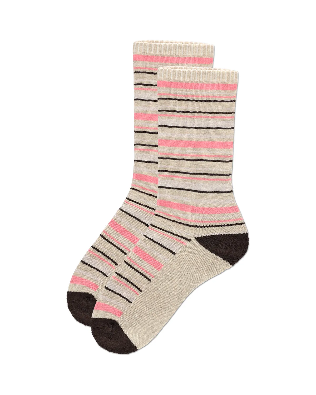 2 Pair Diabetic Heart/Stripe Half Cushion Crew Socks