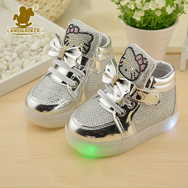 2017 New Cheapest Spring Autumn Winter Children's Sneakers Kids Shoes Chaussure Enfant Hello Kitty Girls Shoes With LED Light