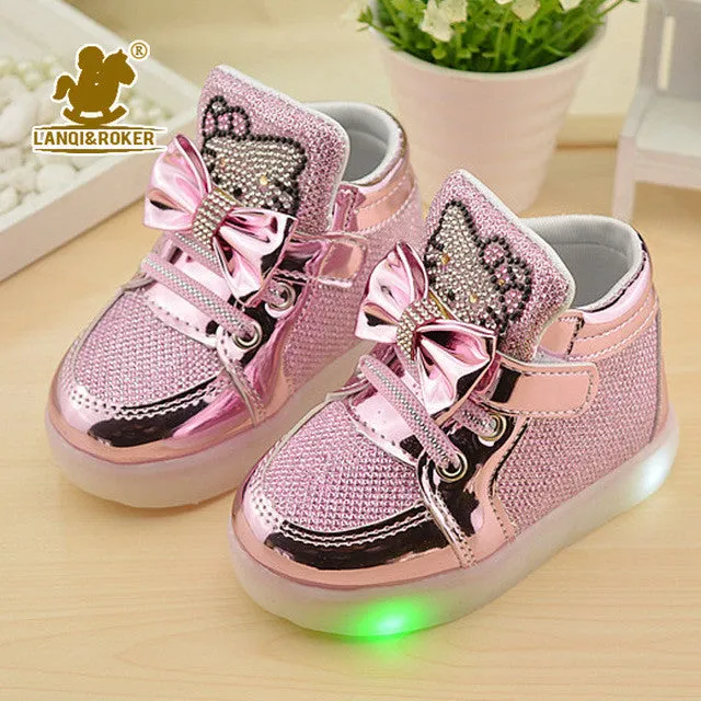 2017 New Cheapest Spring Autumn Winter Children's Sneakers Kids Shoes Chaussure Enfant Hello Kitty Girls Shoes With LED Light