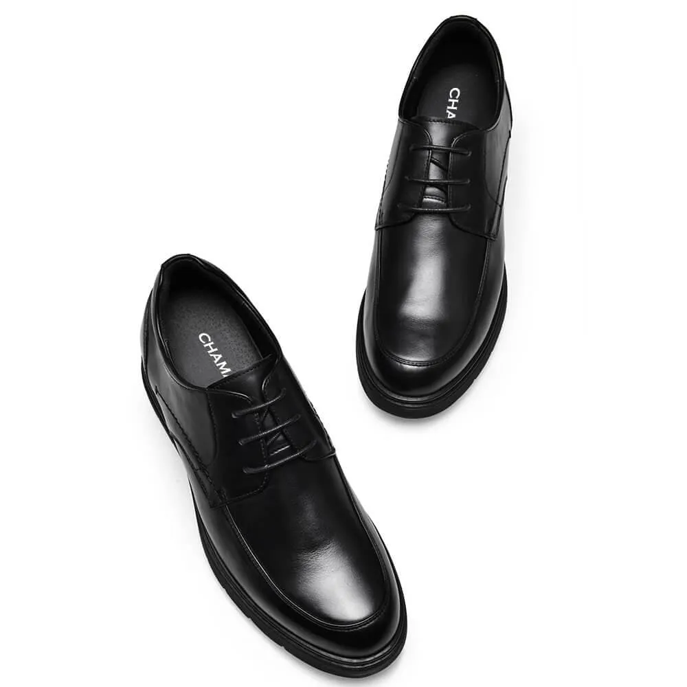 7 CM/2.76 Inches Taller - CMR CHAMARIPA Hidden High Heel Shoes For Men Black Leather Business Casual Elevator Shoes Lace Up Men Taller Shoes