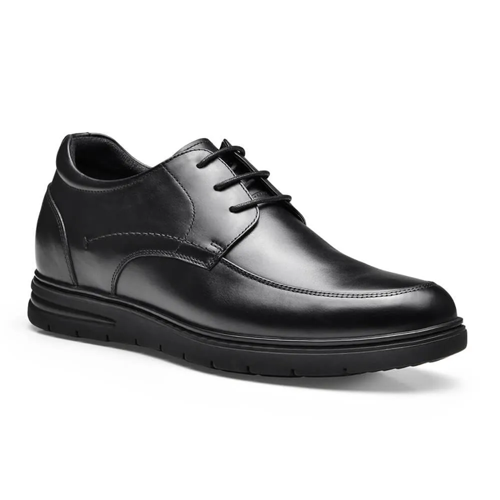 7 CM/2.76 Inches Taller - CMR CHAMARIPA Hidden High Heel Shoes For Men Black Leather Business Casual Elevator Shoes Lace Up Men Taller Shoes