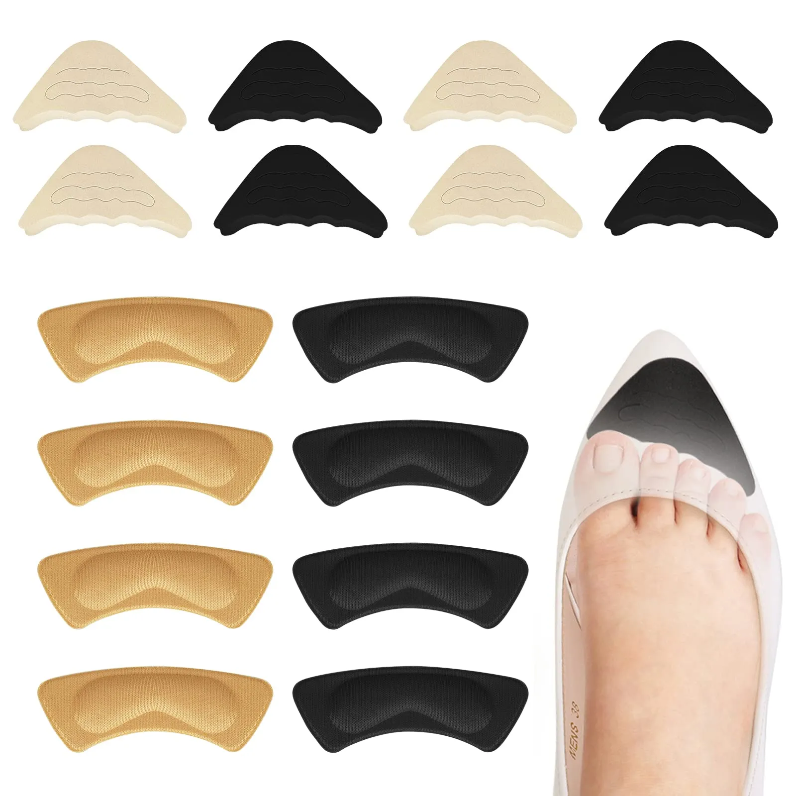 8 Pairs High Heel Cushion Pads, Wanglaism Shoe Filler Adjustable Toe Filler Inserts Heel Grips Liner Insert for Men Women Too Big Shoe, Fit Most Shoes