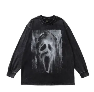 Acid Washed Mask Graphic Long Sleeve T-Shirt