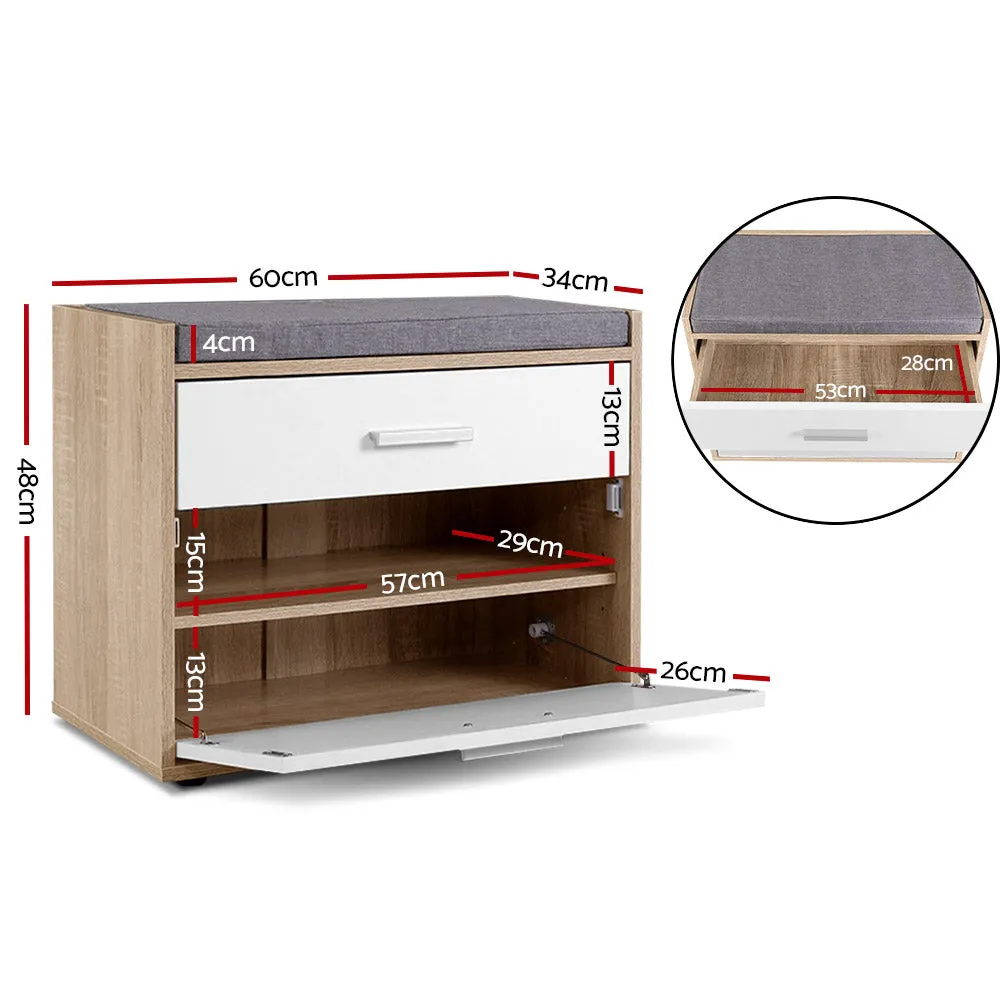 Adjustable Shoe Cabinet Bench with Fabric Seat - Artiss