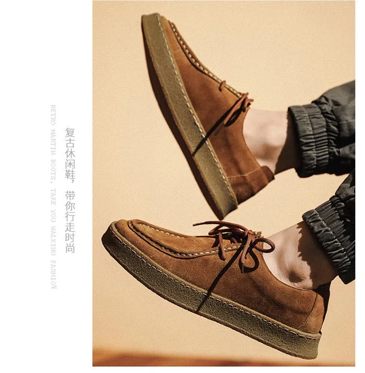 Advbridge British Style Thick Sole Men Leather Sneakers Simple Design Suede Leather Lace Up Men Casual Footwear  New Spring