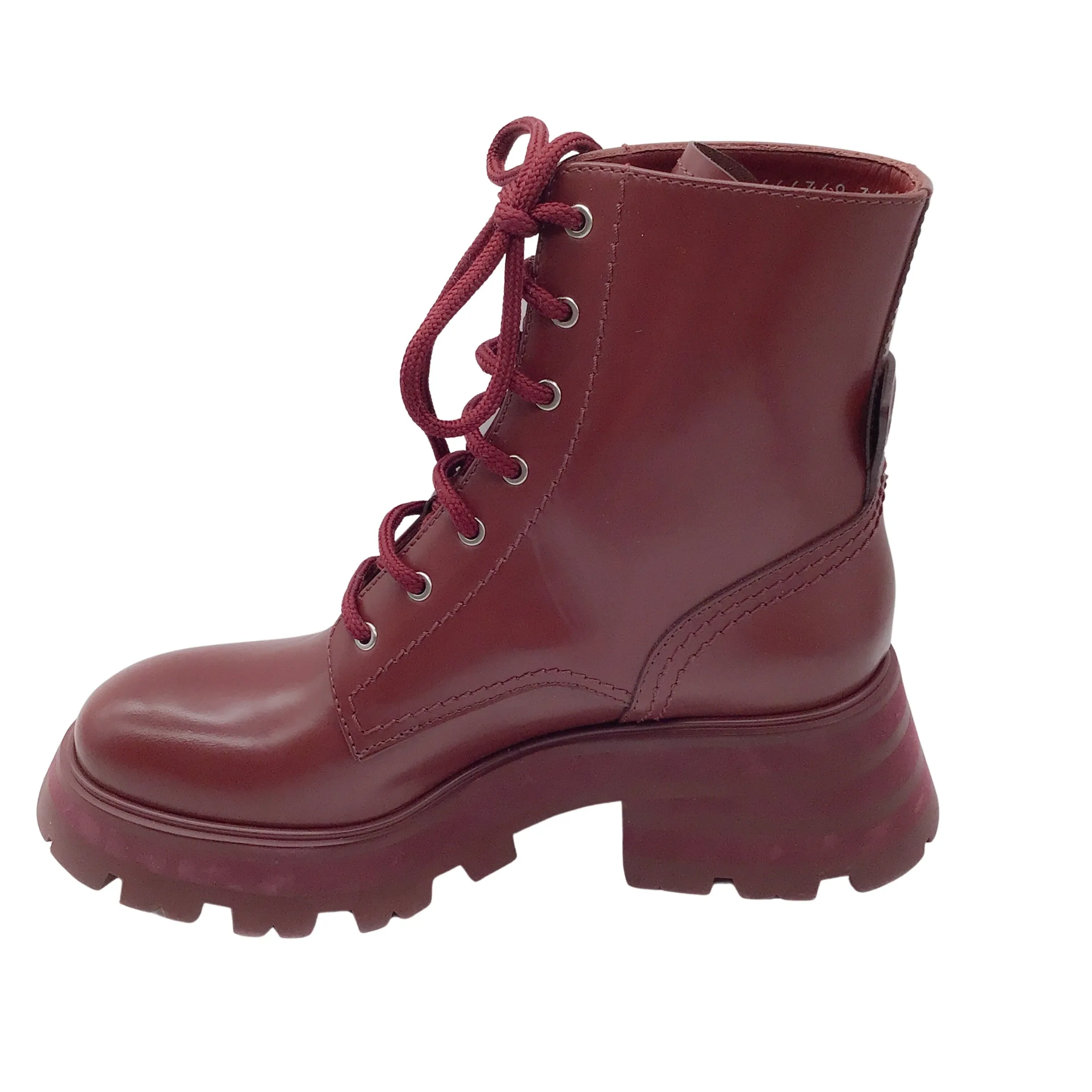 Alexander McQueen Burgundy Lace-Up Leather Boots