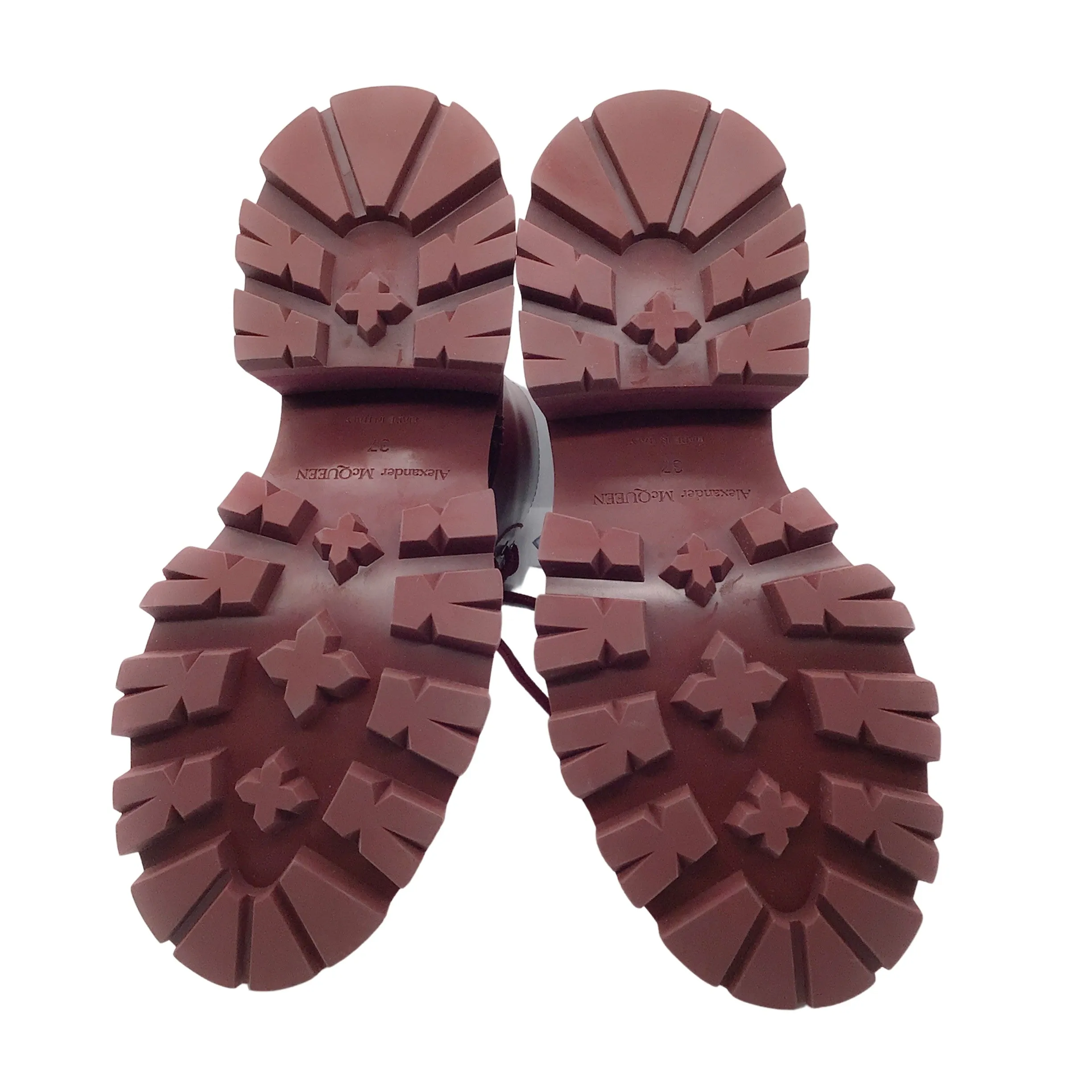 Alexander McQueen Burgundy Lace-Up Leather Boots