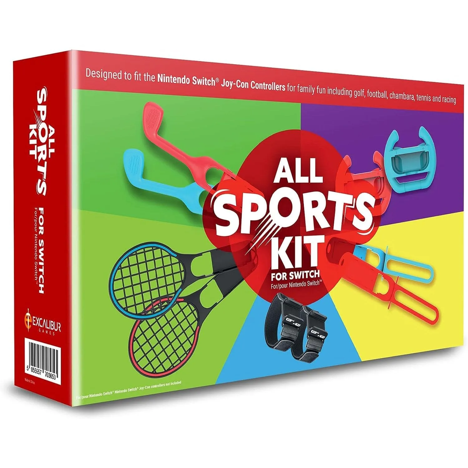 All Sports 10 in 1 Kit for Switch - Racing Wheels, Tennis Rackets, Golf Clubs, Leg/Arm Straps & Swords (Nintendo Switch)