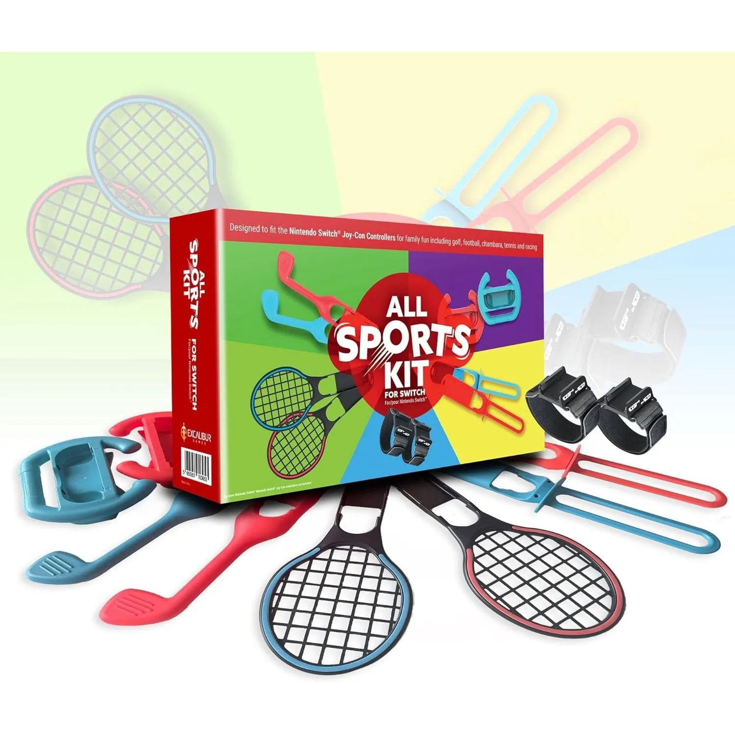 All Sports 10 in 1 Kit for Switch - Racing Wheels, Tennis Rackets, Golf Clubs, Leg/Arm Straps & Swords (Nintendo Switch)