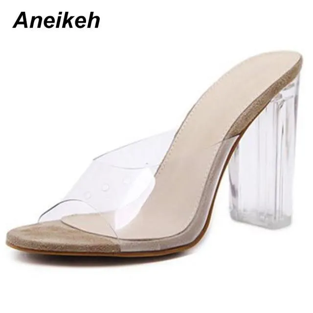 Aneikeh 2020 PVC Jelly Sandals Crystal Open Toed High Heels Women Transparent Heel Sandals Slippers Pumps 11CM Big Size 41 42