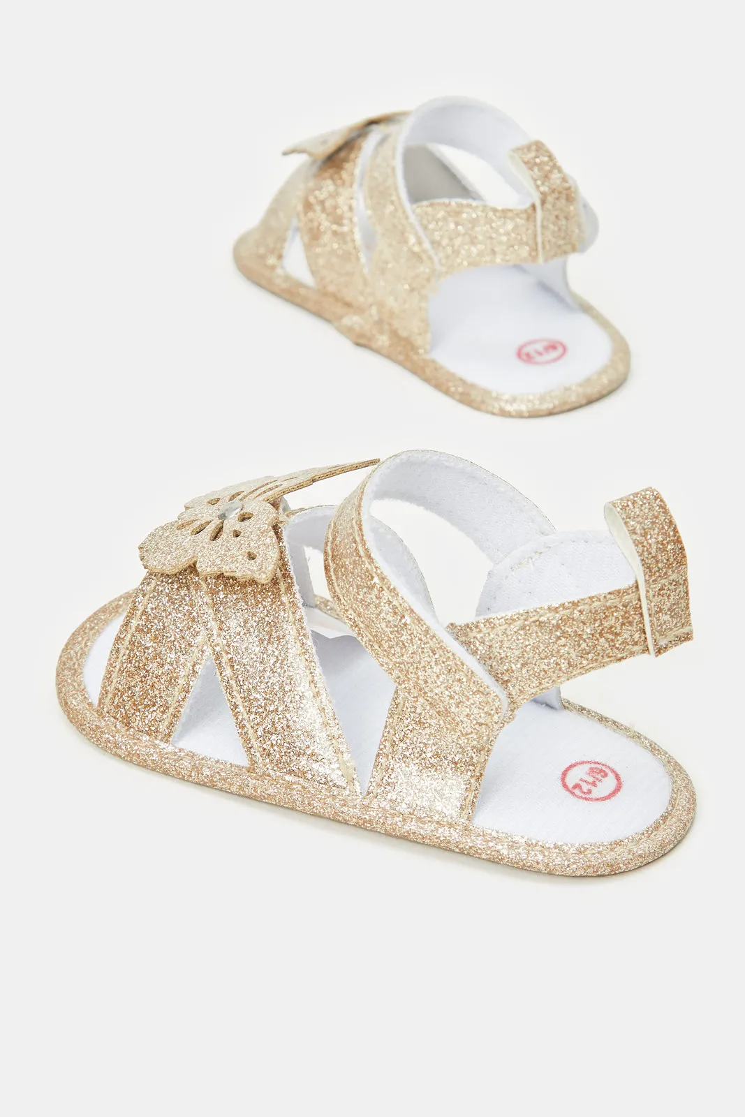 Babies Gold And White Butterfly Pram Shoe With Headband Set (2 Piece)