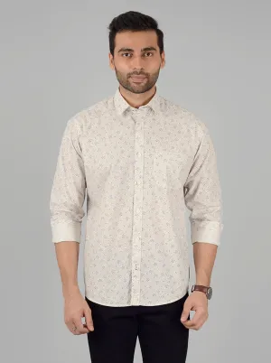 Beige Printed Classic Fit Casual Shirt | Greenfibre