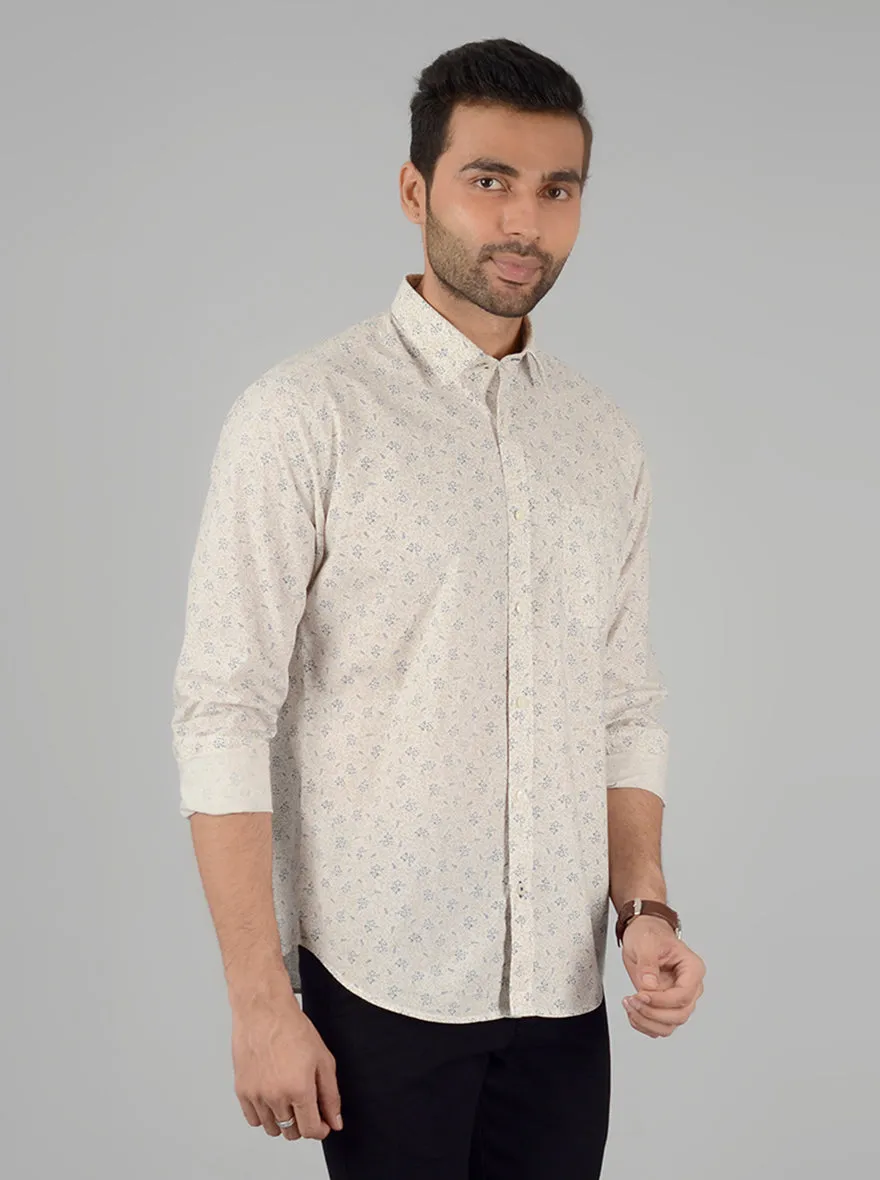 Beige Printed Classic Fit Casual Shirt | Greenfibre