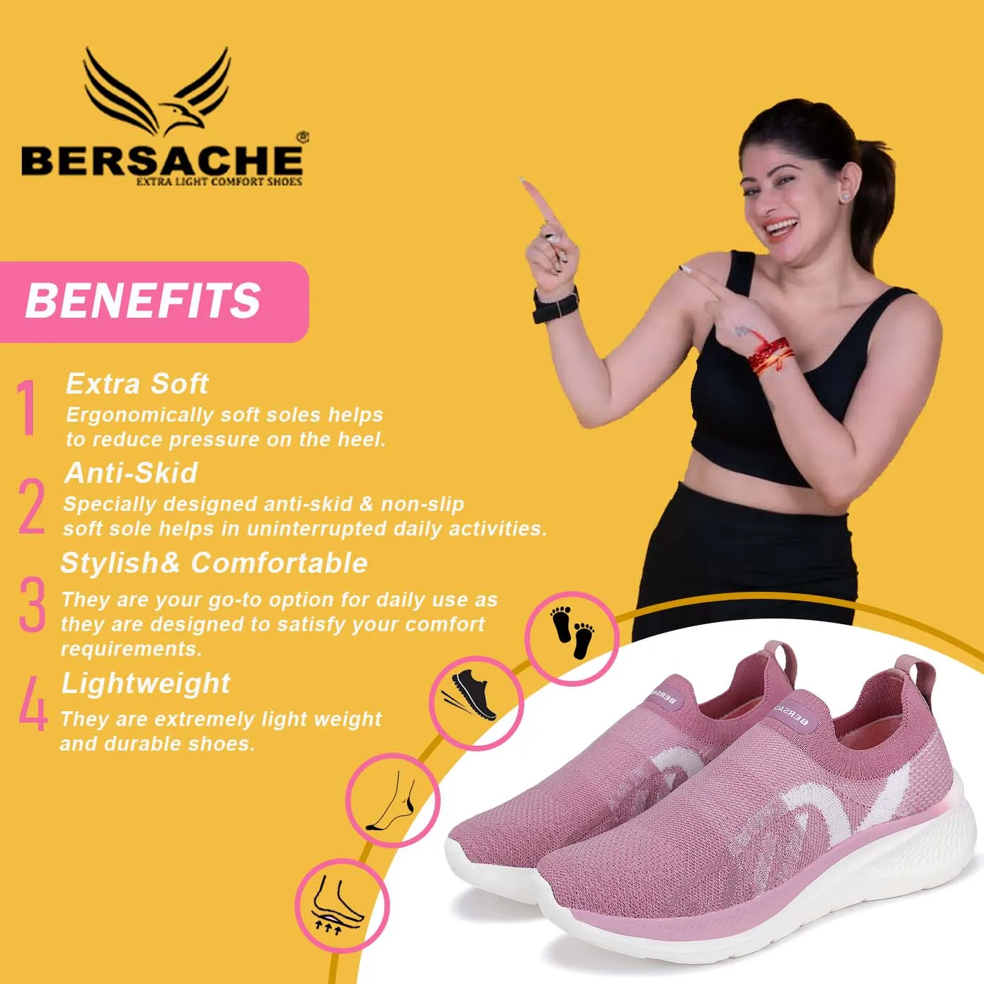 Bersache Premium Sports ,Gym, Trending Stylish Running shoes for Women (9121-Pink)