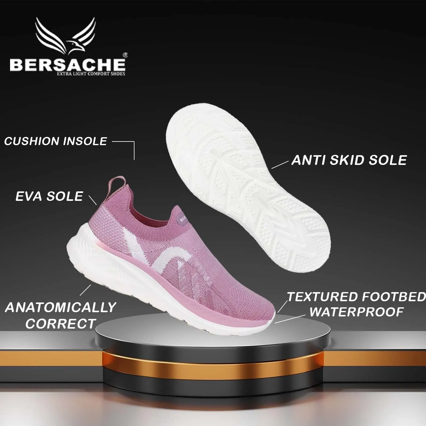 Bersache Premium Sports ,Gym, Trending Stylish Running shoes for Women (9121-Pink)