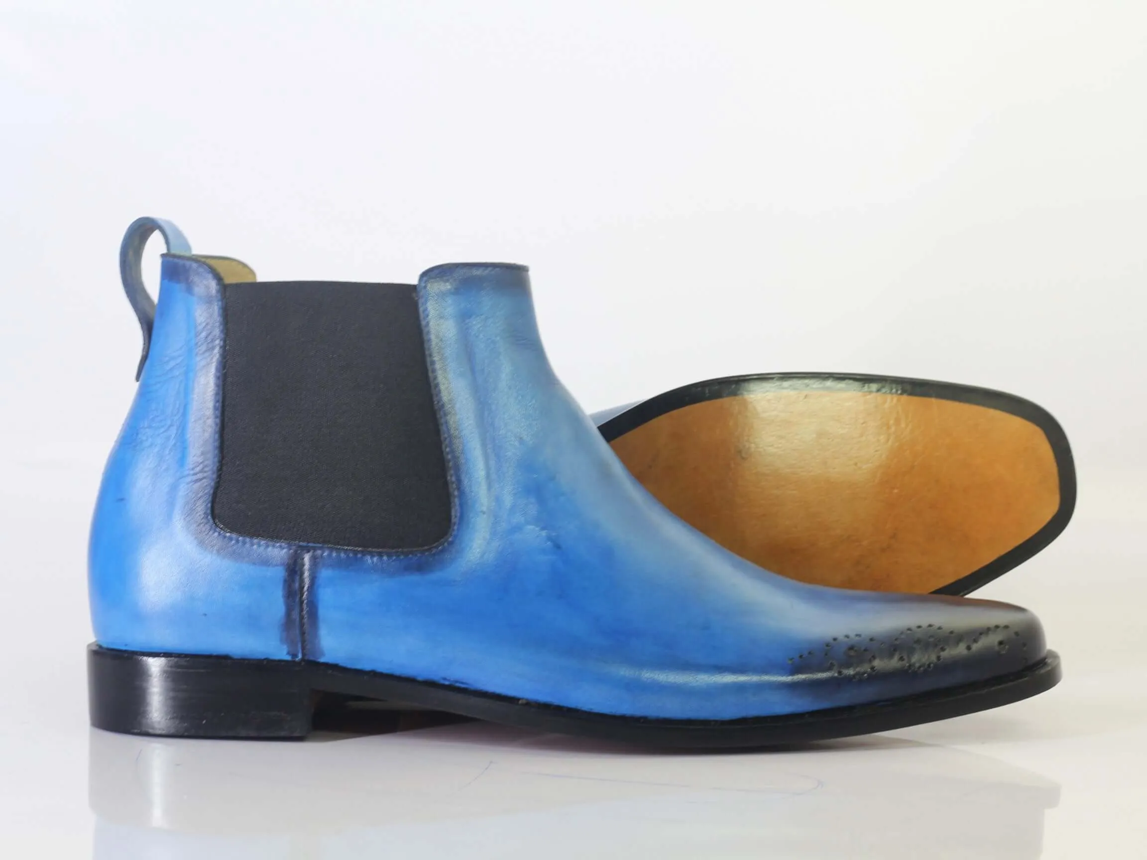 Bespoke Sky Blue&Black Chelsea Leather Boots