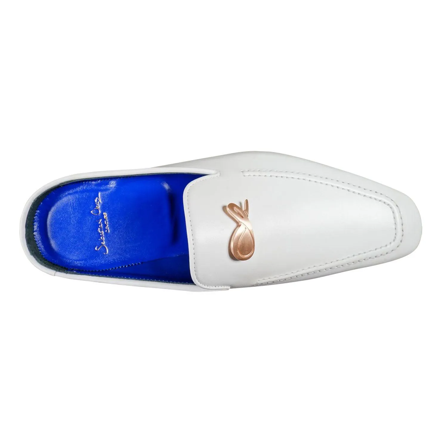 Bianco With Rose Gold Hardware Leather Slippers