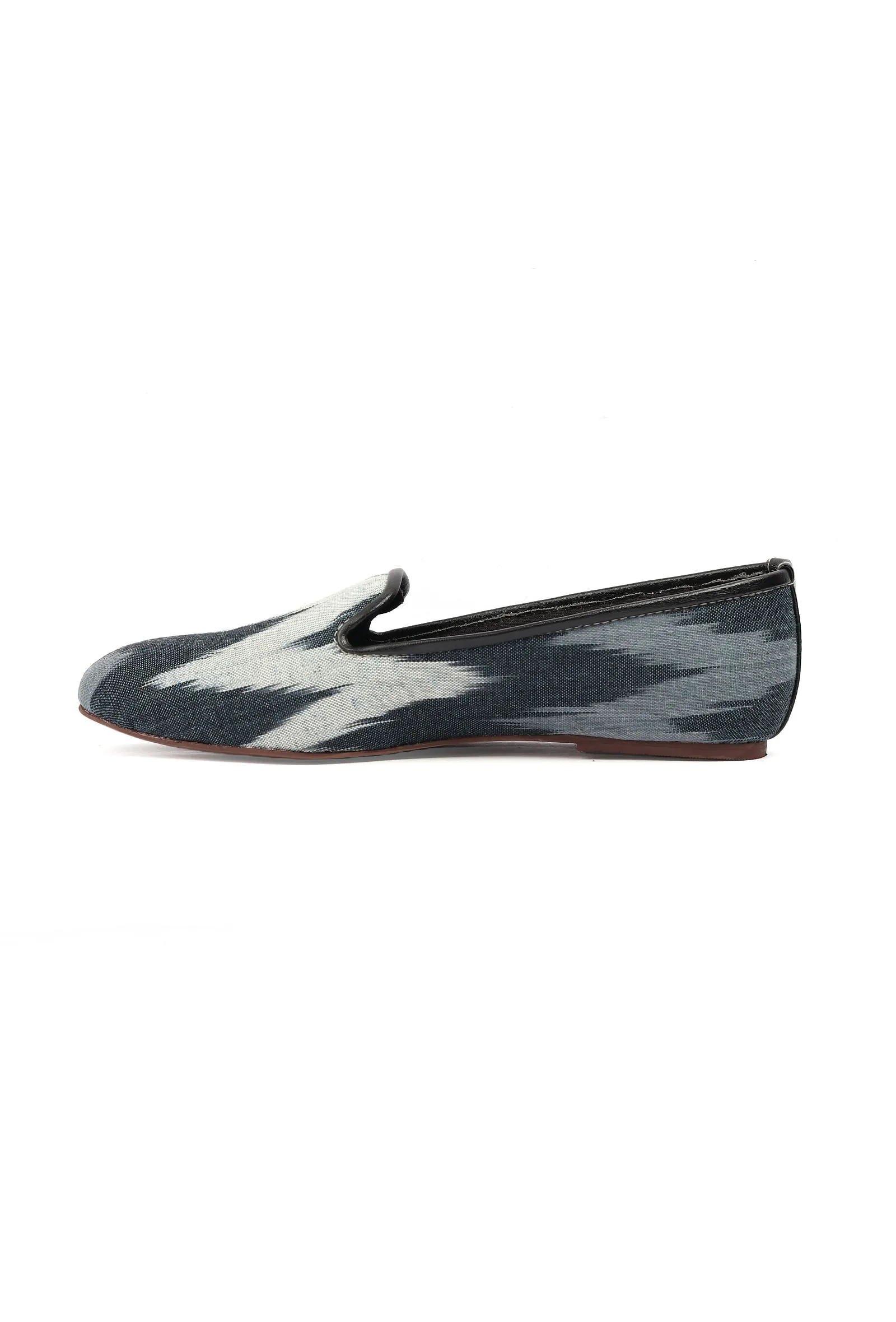 Black & Grey Ikat Print Flat Cruelty Free Leather Ballerinas