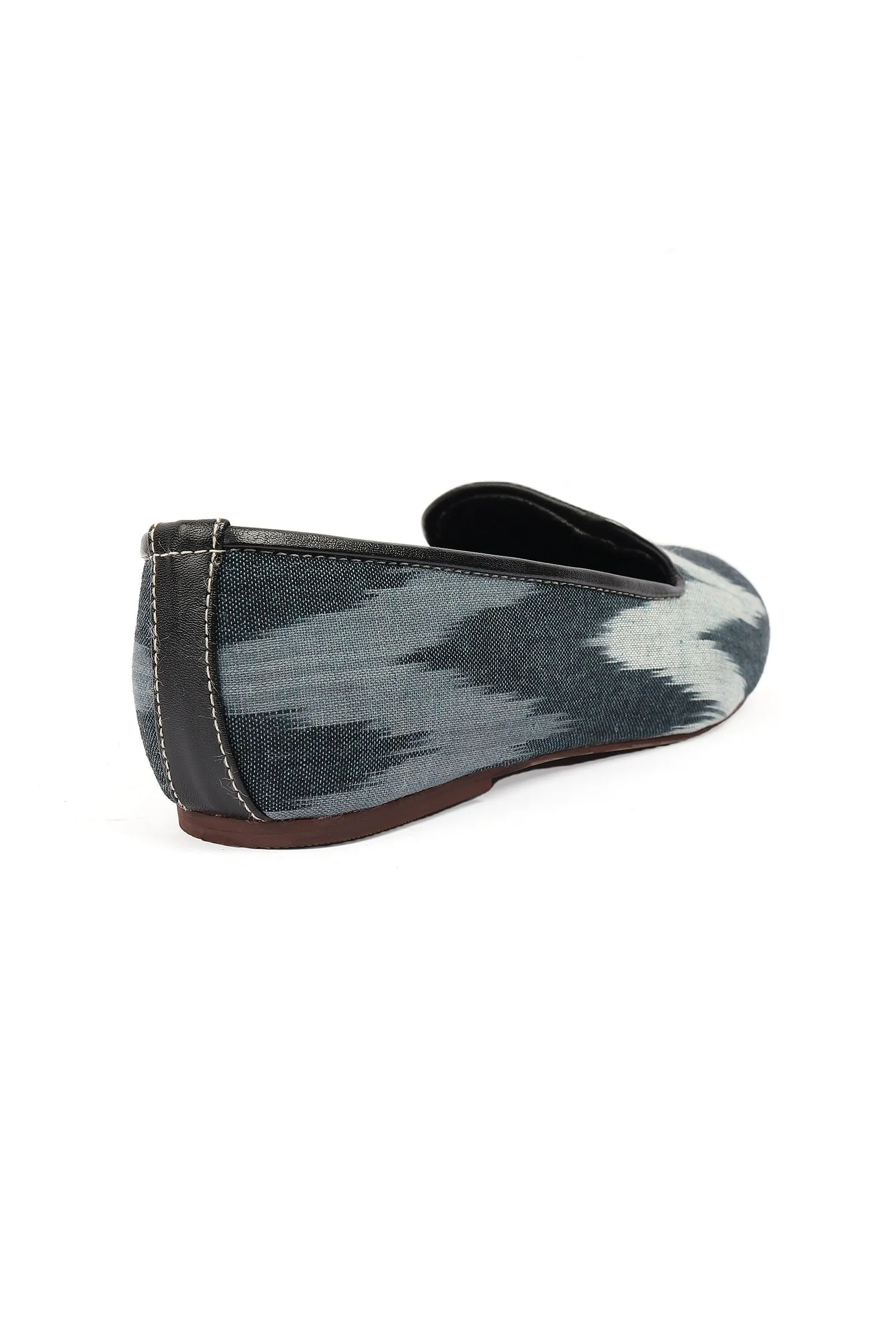 Black & Grey Ikat Print Flat Cruelty Free Leather Ballerinas