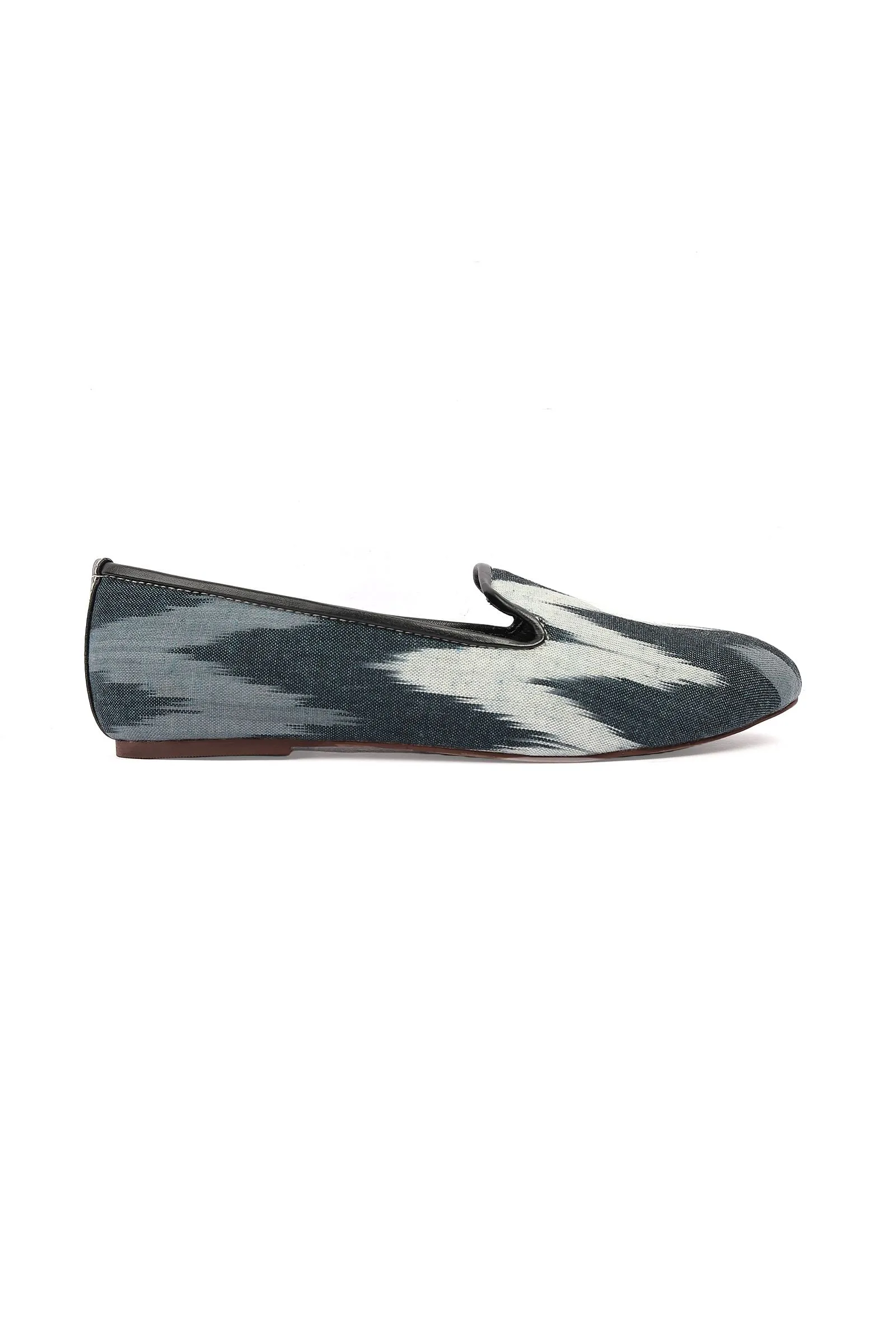 Black & Grey Ikat Print Flat Cruelty Free Leather Ballerinas