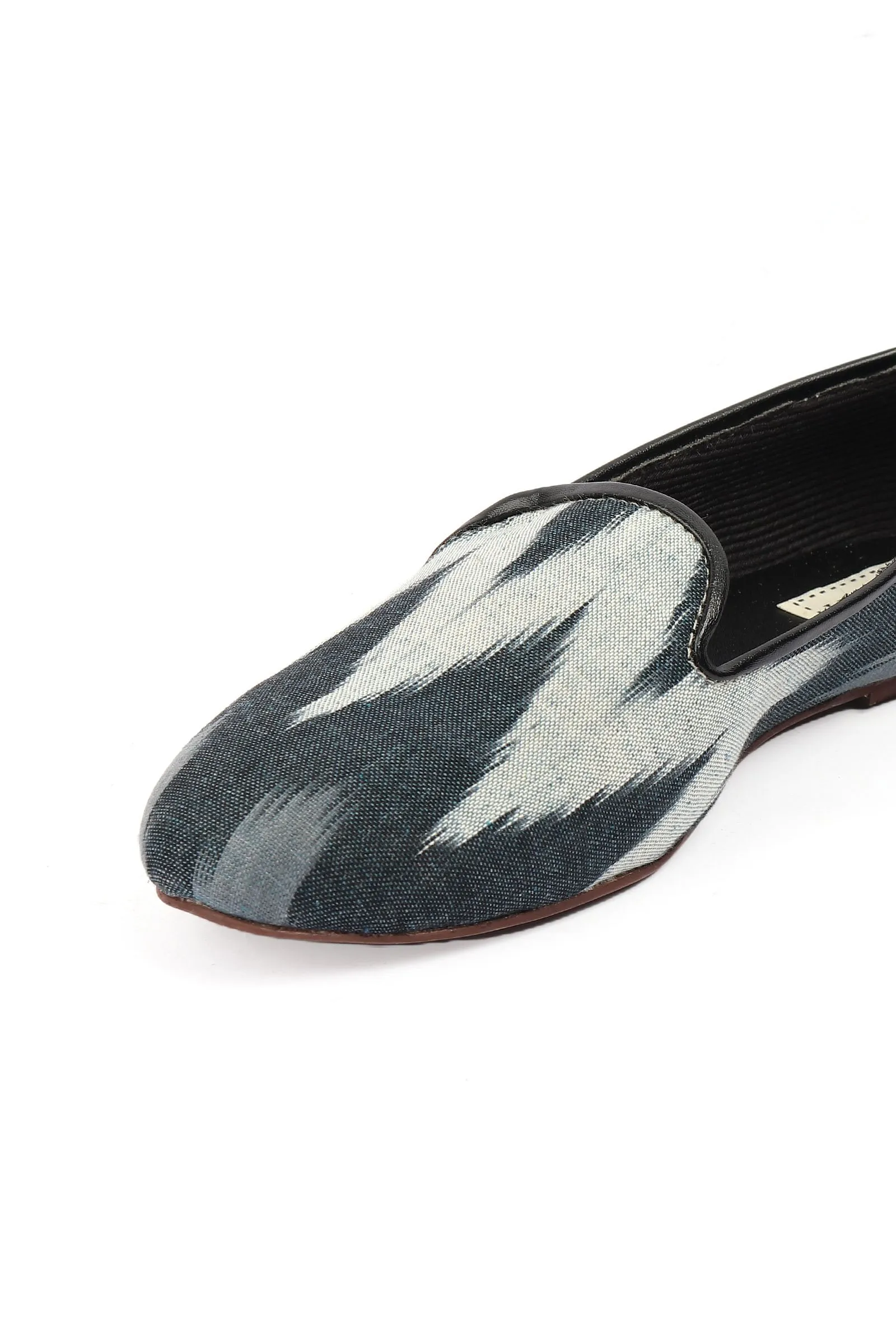 Black & Grey Ikat Print Flat Cruelty Free Leather Ballerinas