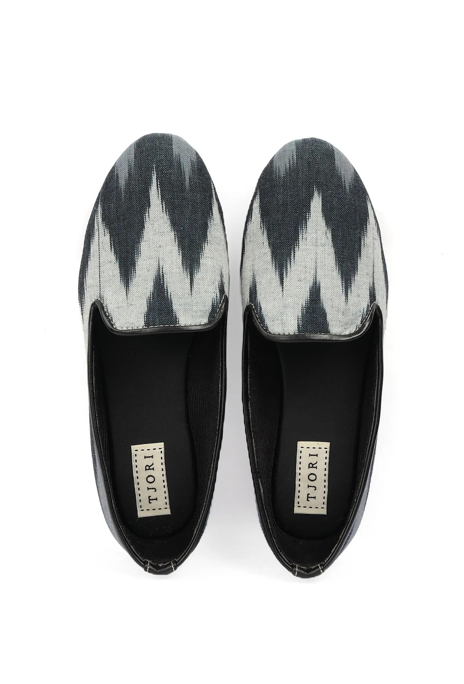 Black & Grey Ikat Print Flat Cruelty Free Leather Ballerinas