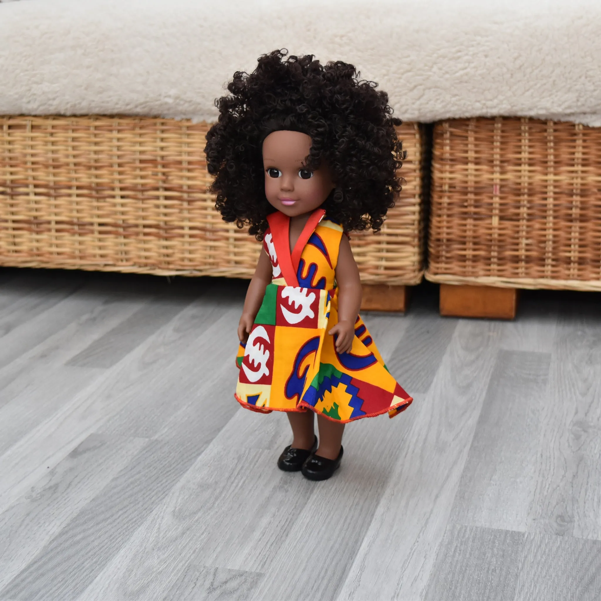 Black Doll - Afro Hair doll - Afro Doll Ankara in Doll Dress 3