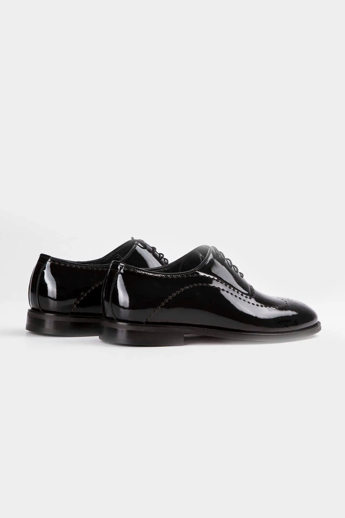 Black Patent Leather Lace-Up Wingtip Tuxedo Shoes