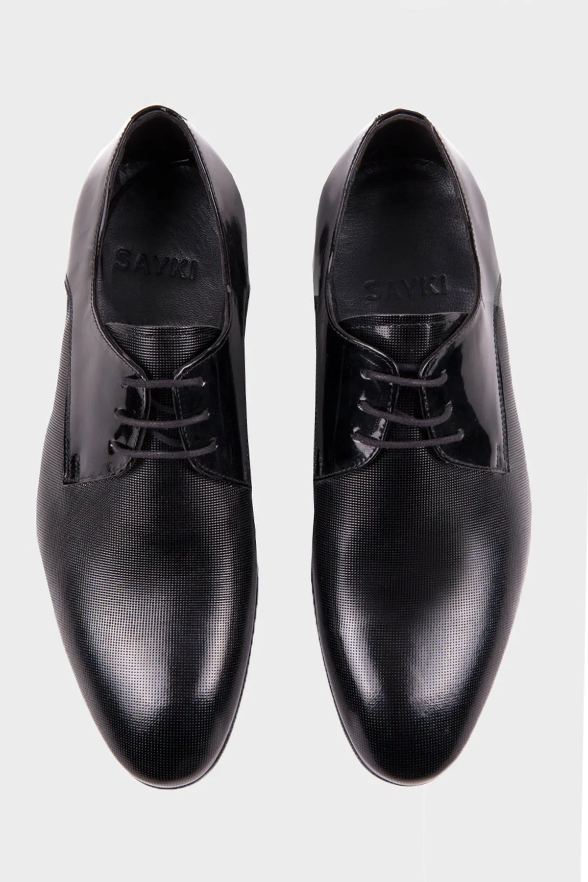 Black Patent Patent Leather Lace-Up Tuxedo Shoes, Black Patent