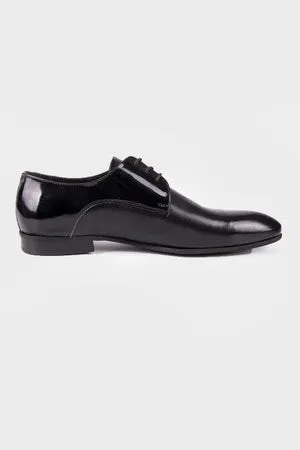 Black Patent Patent Leather Lace-Up Tuxedo Shoes, Black Patent