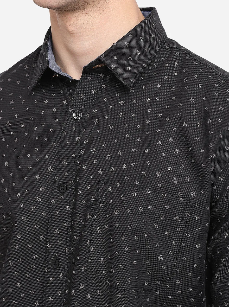 Black Printed Classic Fit Semi Casual Shirt | Greenfibre