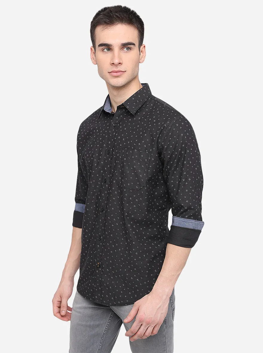 Black Printed Classic Fit Semi Casual Shirt | Greenfibre