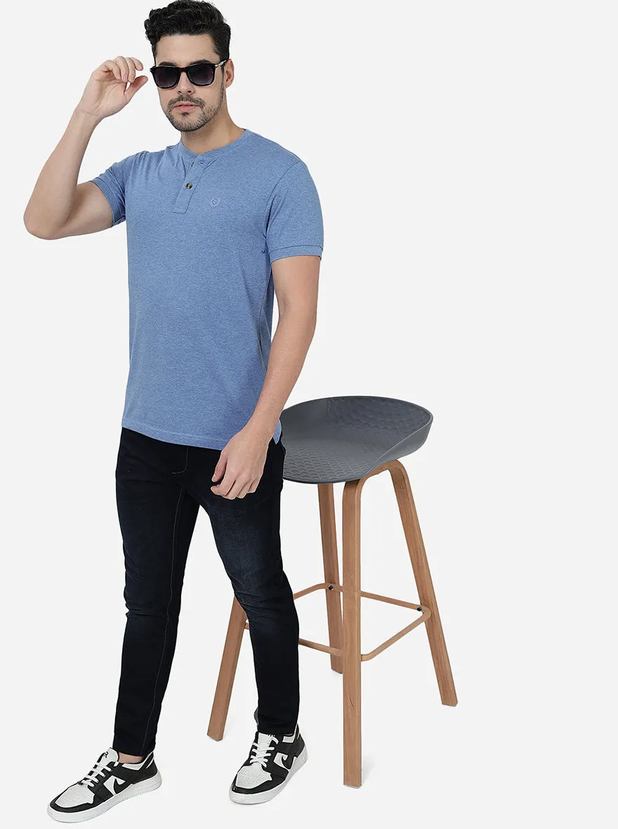 Blue Solid Slim Fit Polo T-Shirt | Greenfibre