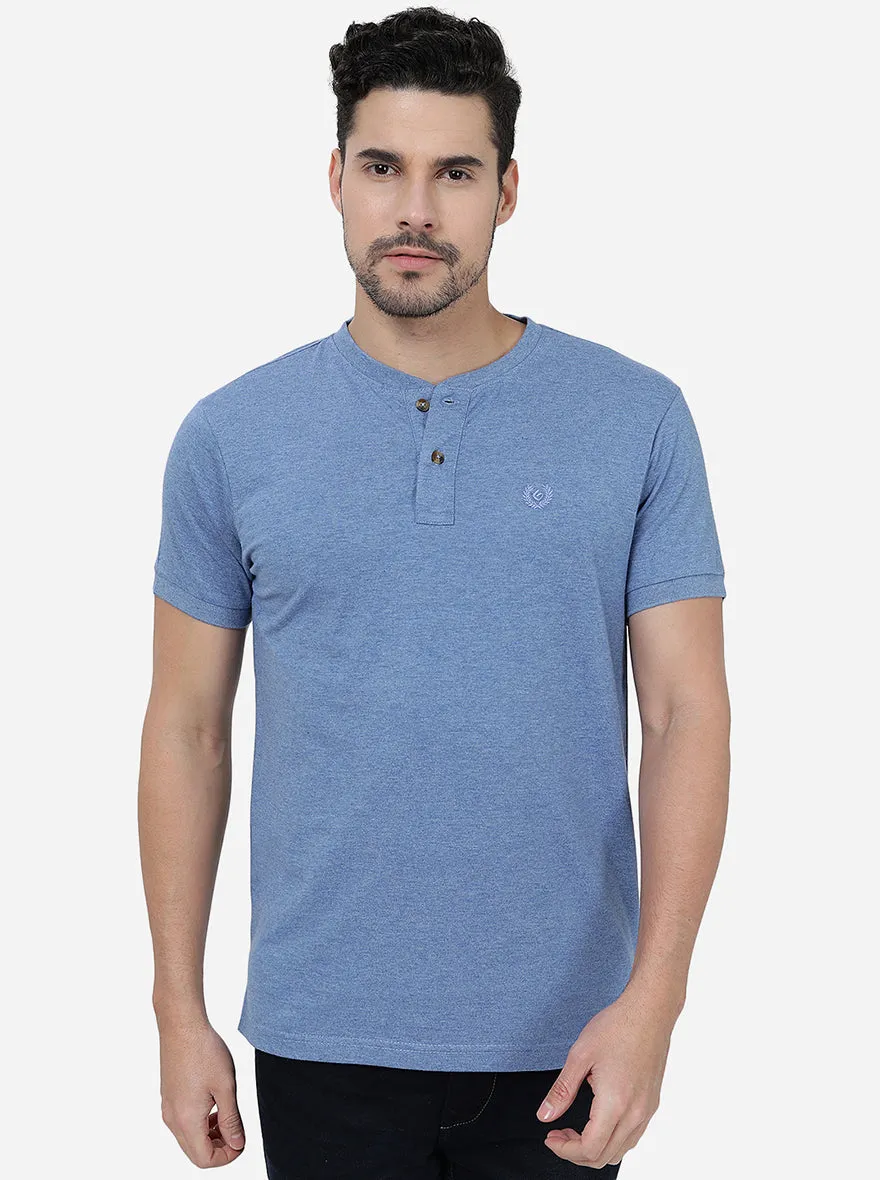 Blue Solid Slim Fit Polo T-Shirt | Greenfibre