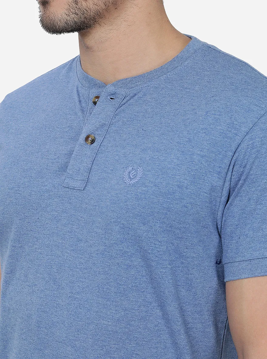 Blue Solid Slim Fit Polo T-Shirt | Greenfibre