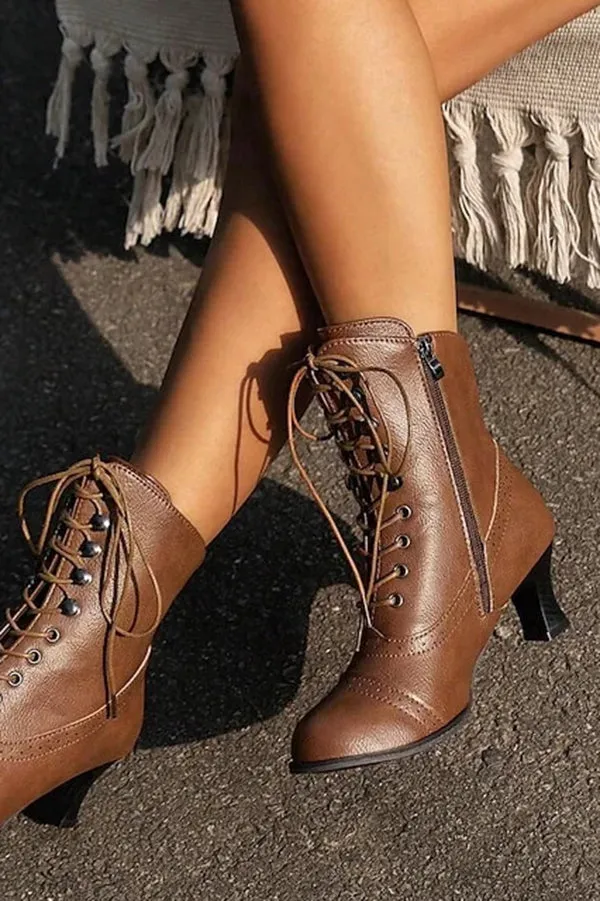 British Style Thick Heel Mid Calf Boots