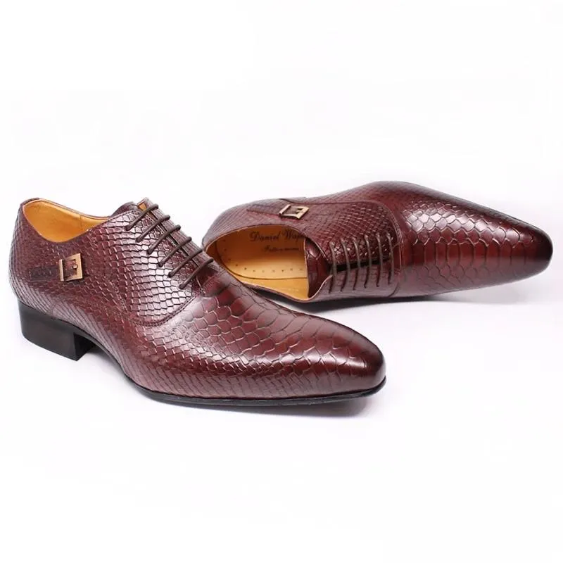 Burgundy Serpent Lace-Up Oxford Dress Shoes