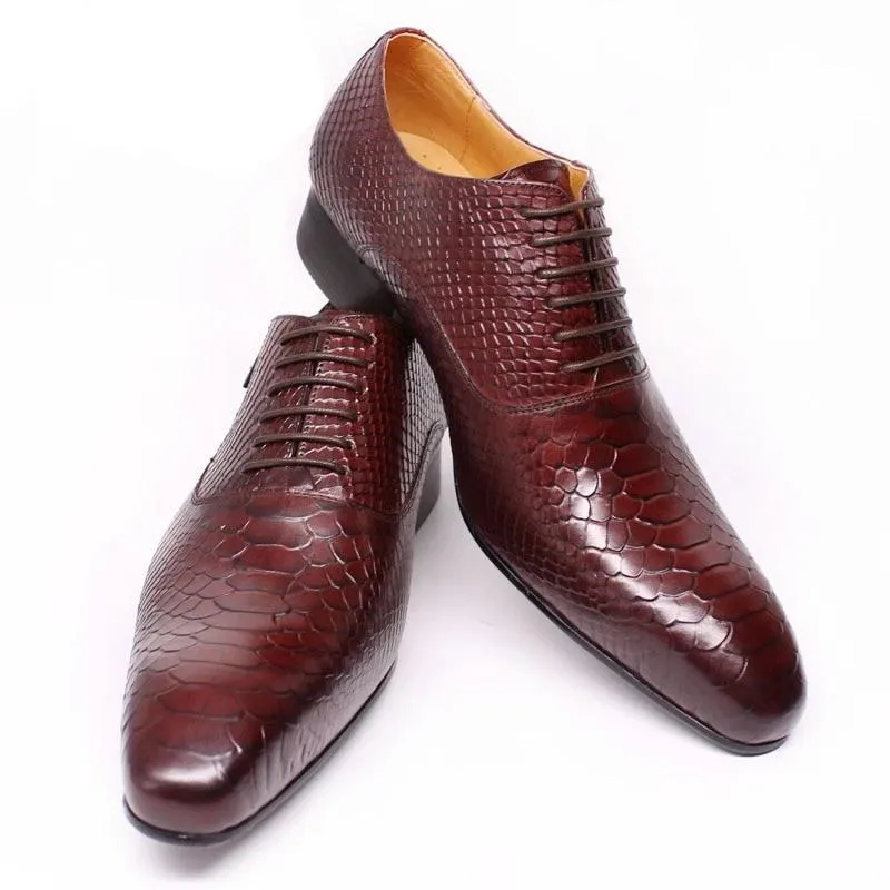 Burgundy Serpent Lace-Up Oxford Dress Shoes