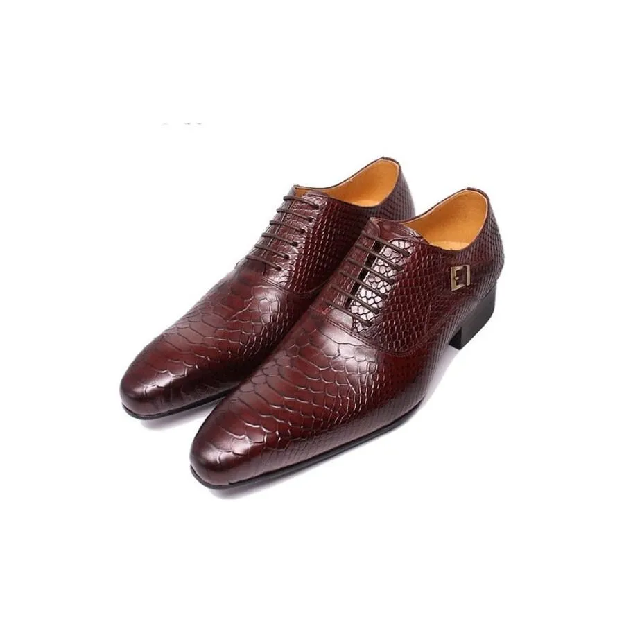 Burgundy Serpent Lace-Up Oxford Dress Shoes