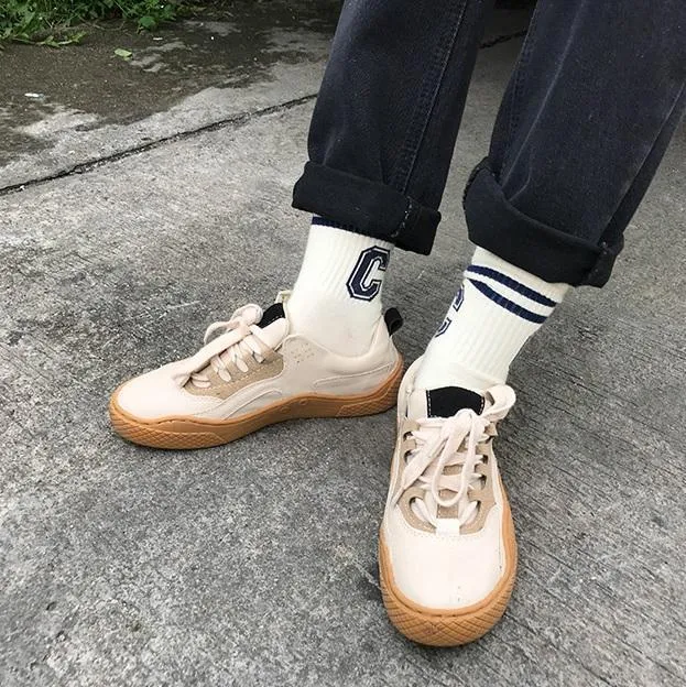 Casual Retro Beige Laceup Wavy Base Sneakers