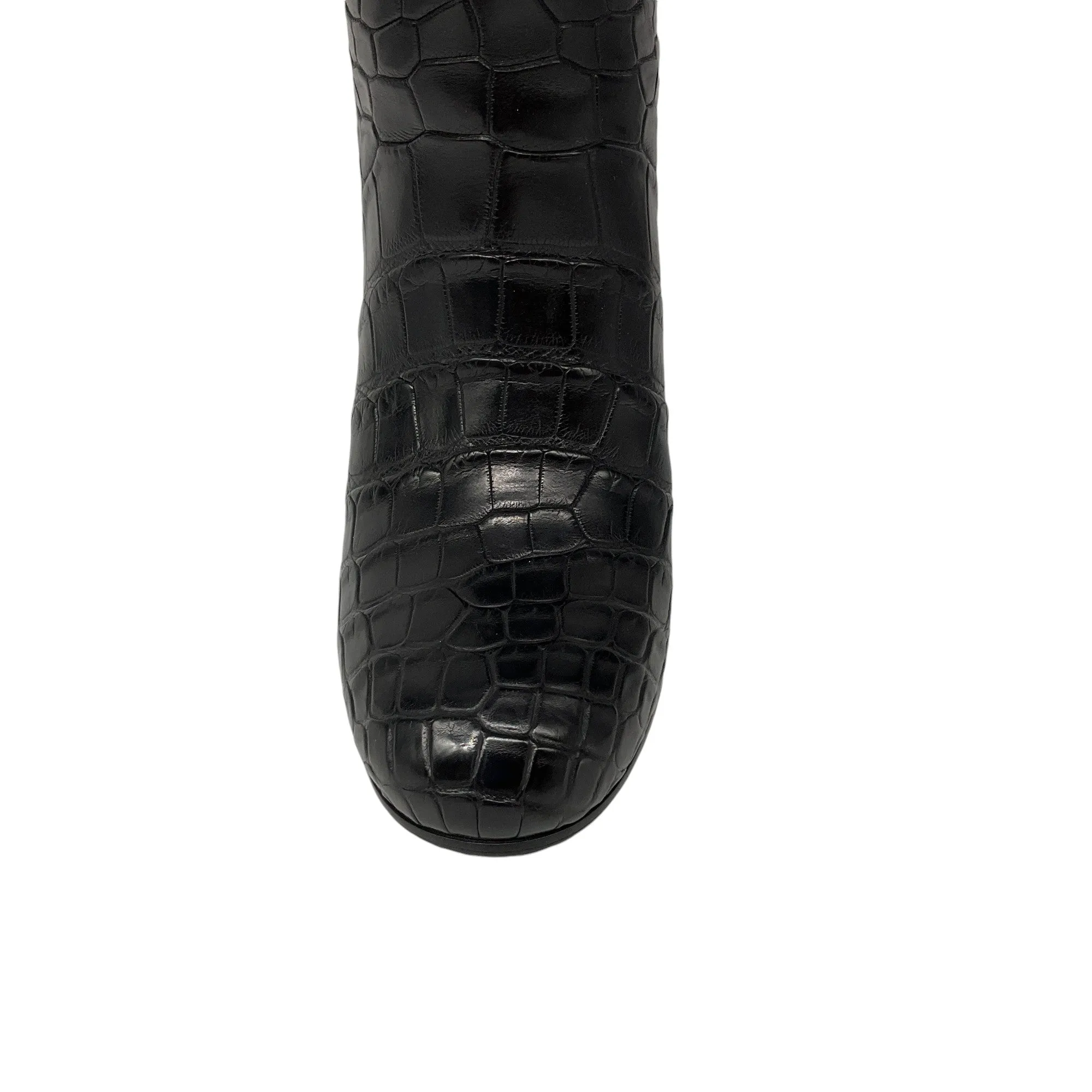 Chanel Black Alligator Patent Leather Knee High Boots