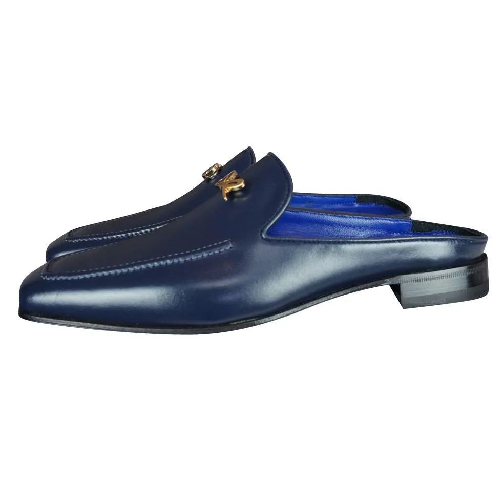 Classica Blu Mezzanotte With Yellow Gold Hardware Leather Slipper