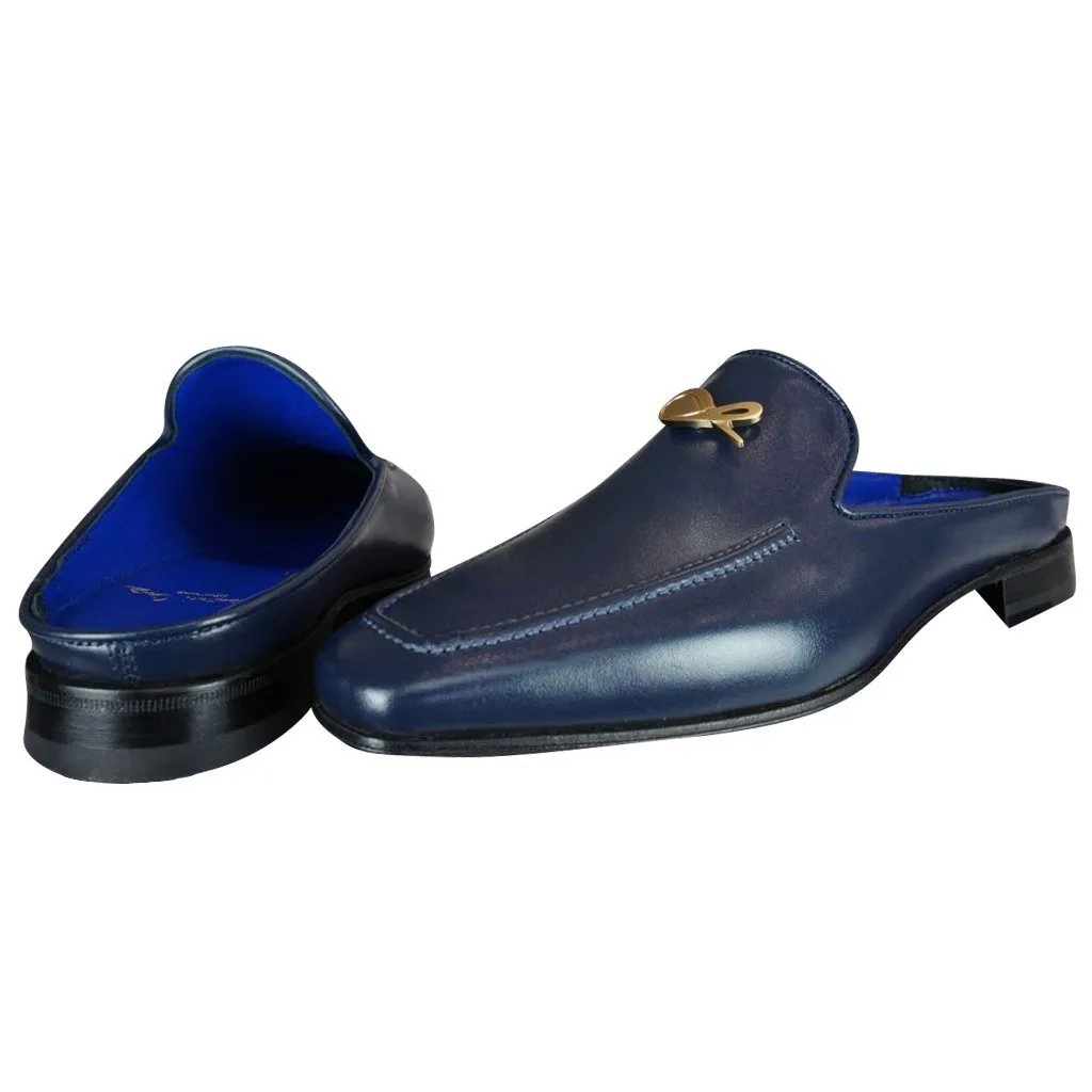 Classica Blu Mezzanotte With Yellow Gold Hardware Leather Slipper