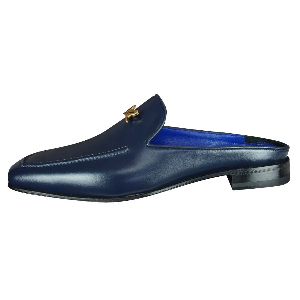 Classica Blu Mezzanotte With Yellow Gold Hardware Leather Slipper