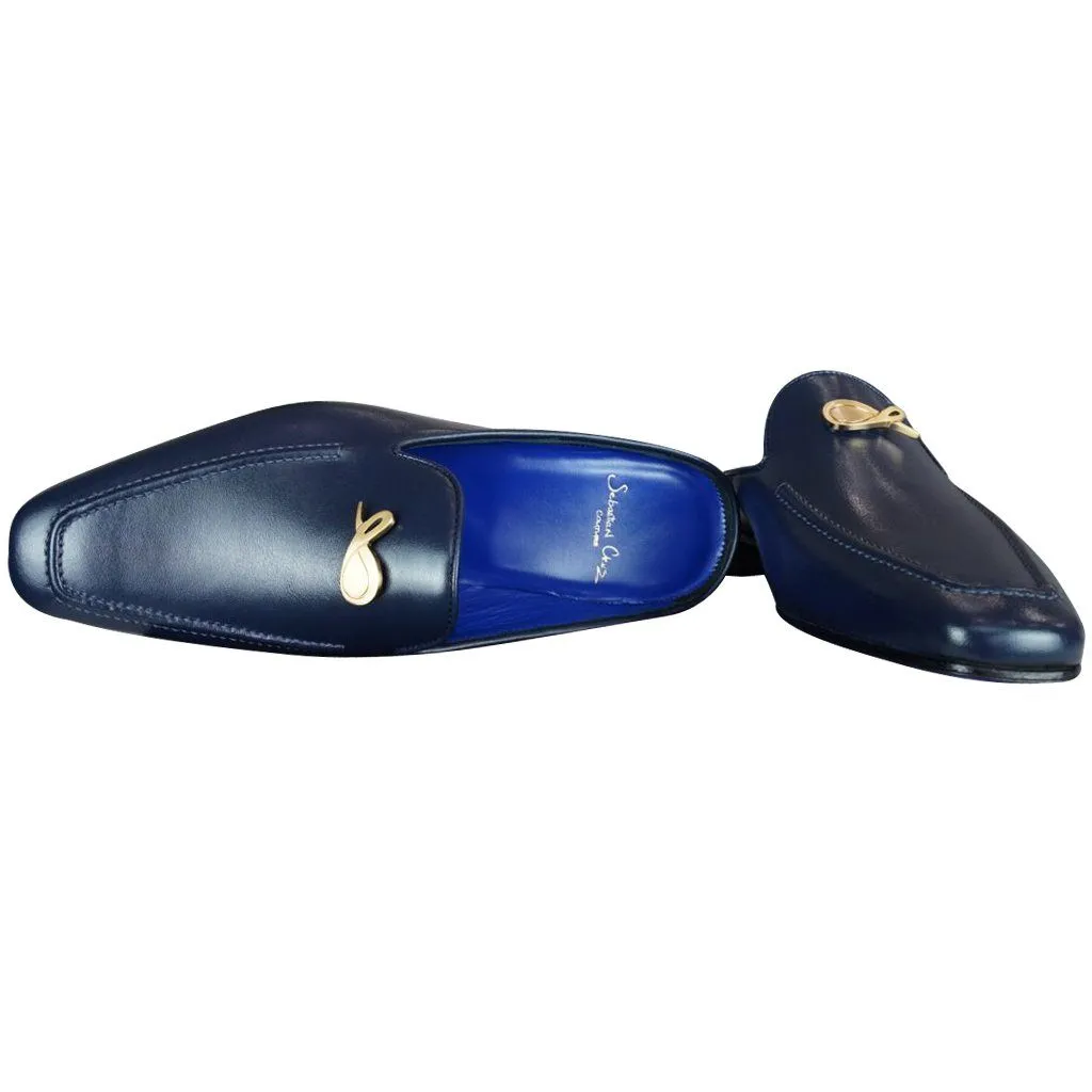 Classica Blu Mezzanotte With Yellow Gold Hardware Leather Slipper