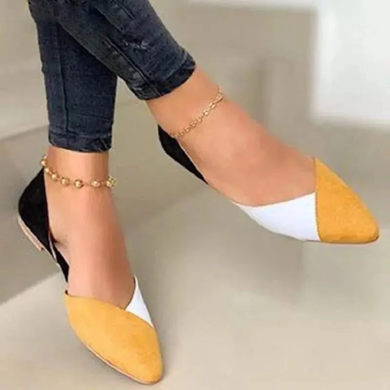 Color-block Pointed Toe Slip-on Flat Commuter Work Shoes