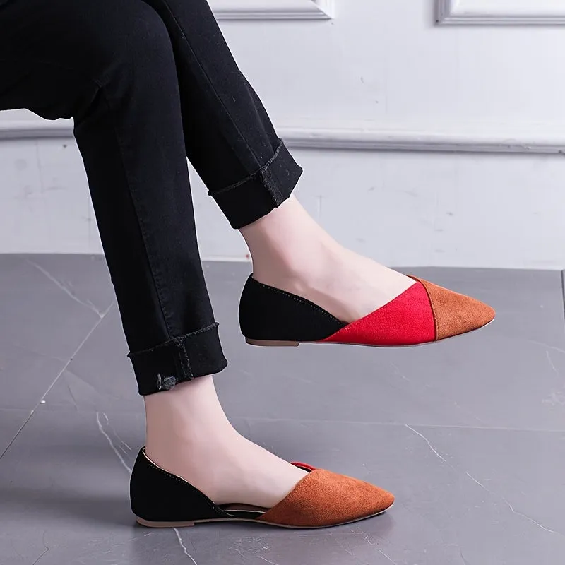 Color-block Pointed Toe Slip-on Flat Commuter Work Shoes