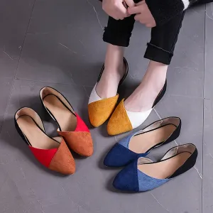 Color-block Pointed Toe Slip-on Flat Commuter Work Shoes