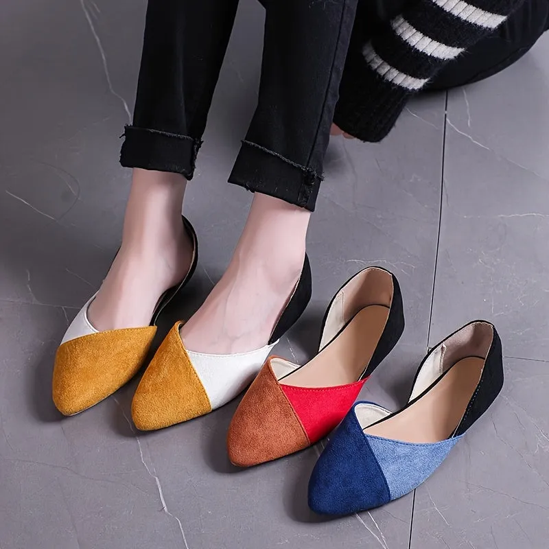 Color-block Pointed Toe Slip-on Flat Commuter Work Shoes