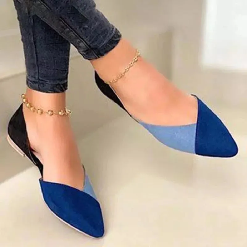 Color-block Pointed Toe Slip-on Flat Commuter Work Shoes